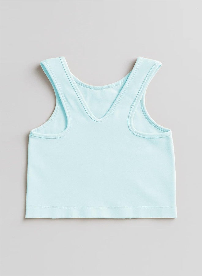Kurve Premium Girls Seamless Supersoft Sleeveless Crop Tank Top - Stretchy Bra, UV UPF 50+ (Made in USA), Baby Blue, 4 Years-8 Years - Image 4