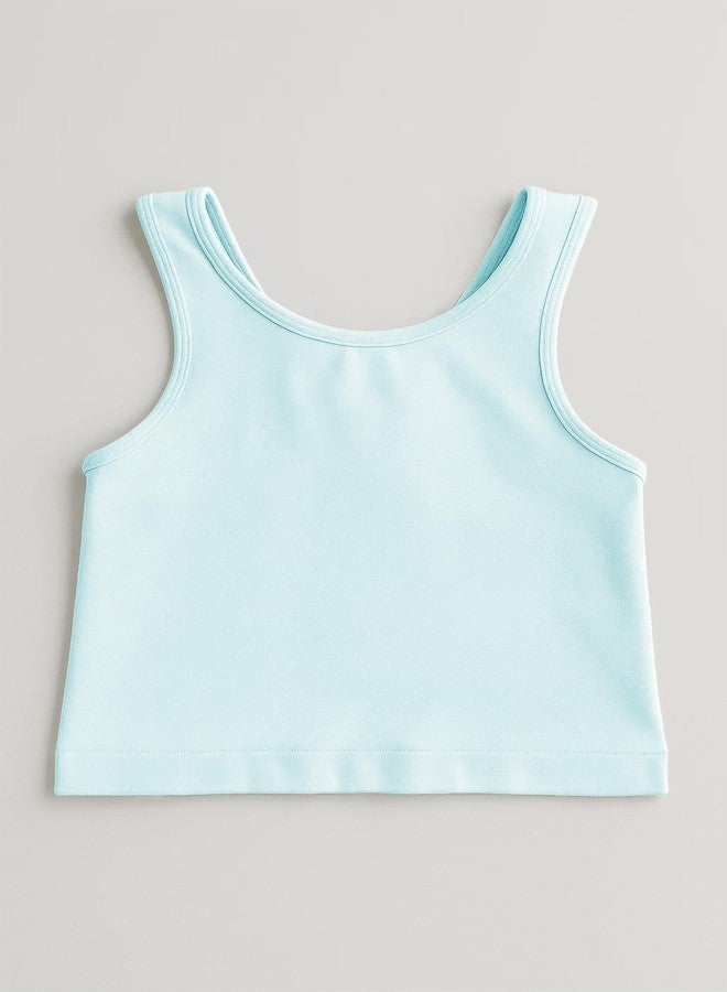 Kurve Premium Girls Seamless Supersoft Sleeveless Crop Tank Top - Stretchy Bra, UV UPF 50+ (Made in USA), Baby Blue, 4 Years-8 Years - Image 3