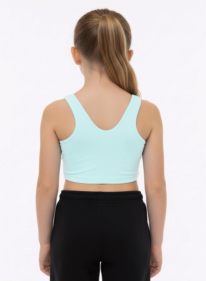 Kurve Premium Girls Seamless Supersoft Sleeveless Crop Tank Top - Stretchy Bra, UV UPF 50+ (Made in USA), Baby Blue, 4 Years-8 Years - Image 2