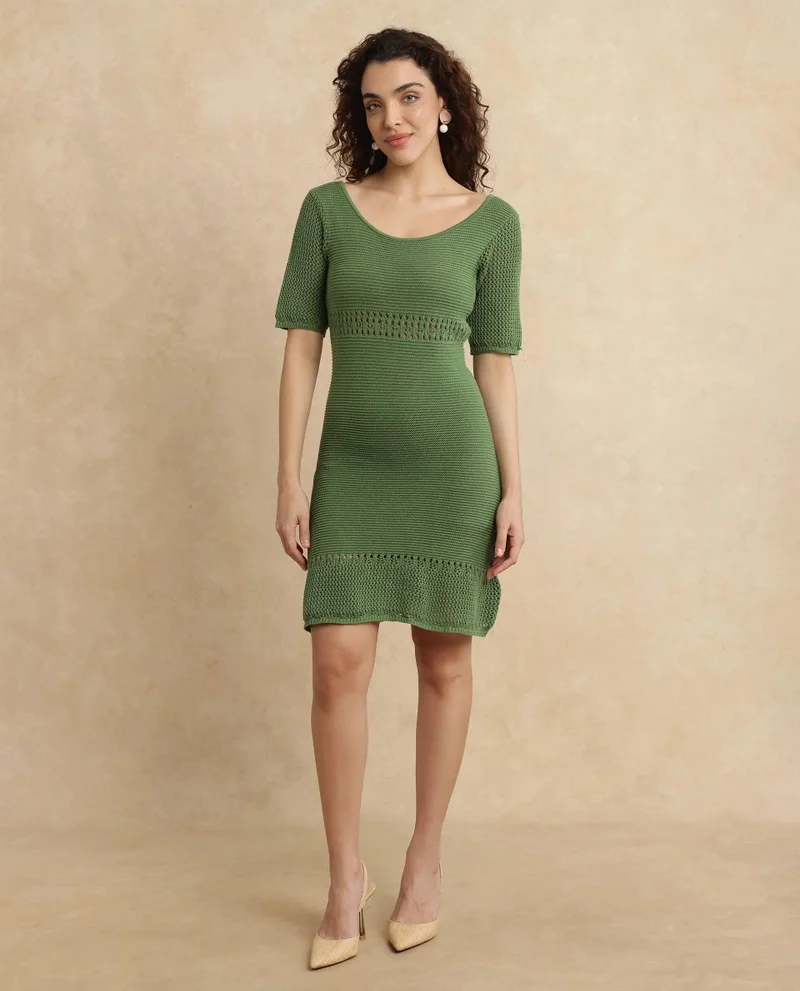Rareism Women's Short Sleeve Flat Knit Dress