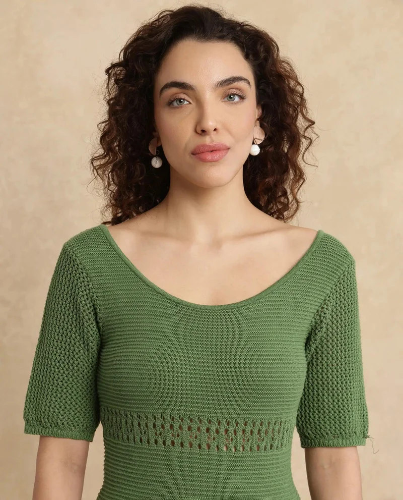 Rareism Women's Short Sleeve Flat Knit Dress