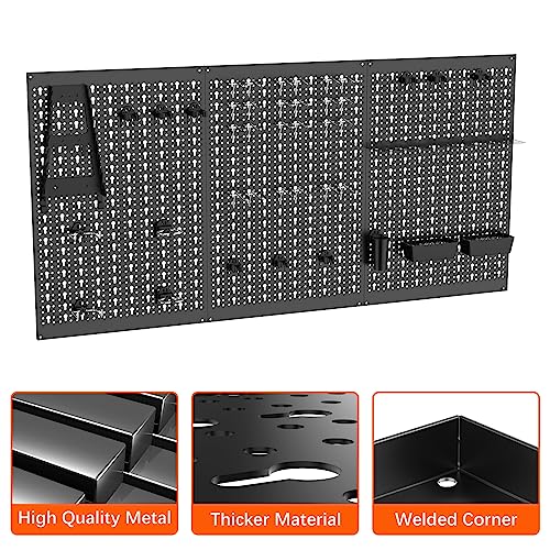 TORACK 3 PCS Metal Pegboard Panels for Garage Wall Utility Tools Storage Pegboard for Workbench, Modular Peg Board Tool Organizer Board Kit(Pack of 3, Black) - Image 5