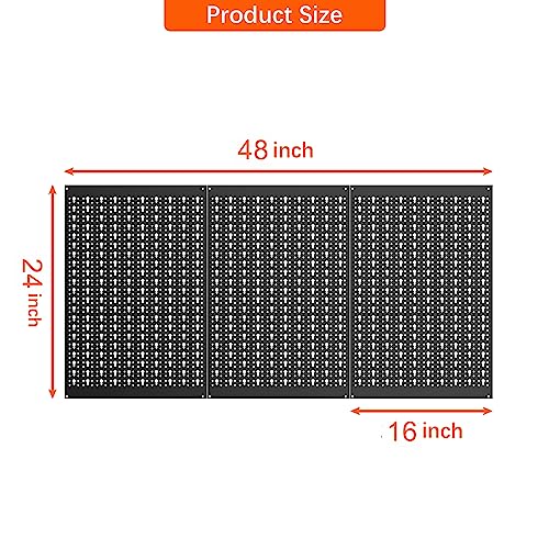 TORACK 3 PCS Metal Pegboard Panels for Garage Wall Utility Tools Storage Pegboard for Workbench, Modular Peg Board Tool Organizer Board Kit(Pack of 3, Black) - Image 2