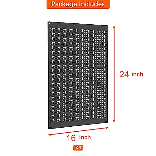 TORACK 3 PCS Metal Pegboard Panels for Garage Wall Utility Tools Storage Pegboard for Workbench, Modular Peg Board Tool Organizer Board Kit(Pack of 3, Black) - Image 3