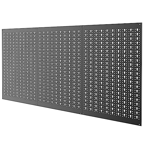 TORACK 3 PCS Metal Pegboard Panels for Garage Wall Utility Tools Storage Pegboard for Workbench, Modular Peg Board Tool Organizer Board Kit(Pack of 3, Black) - Image 1