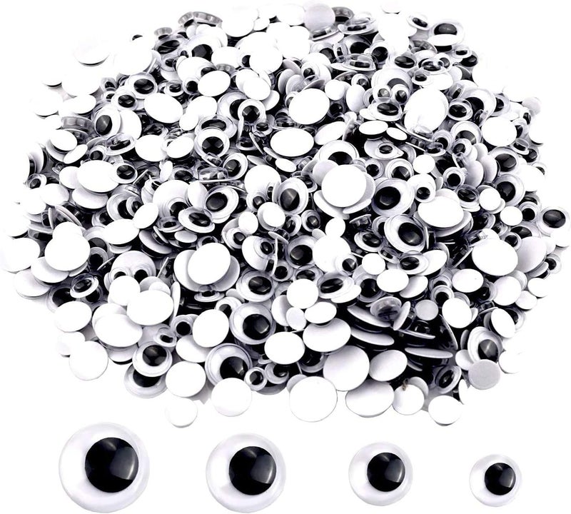 UPINS 300 Pcs Black Wiggle Googly Eyes with Self-Adhesive, 6 mm 8 mm 10 mm 12 mm Mixed Packaging - Image 1