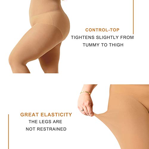 MANZI Plus Size Tights for Women 70D Queen Size Tights(Pack of 2)(1 Pair Black，1 Pair Suntan，4X-Large - Image 3