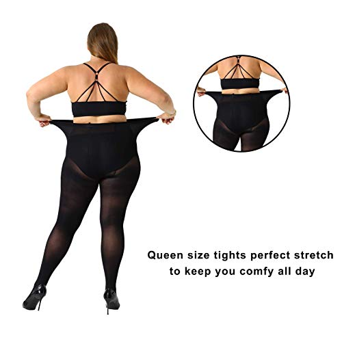 MANZI Plus Size Tights for Women 70D Queen Size Tights(Pack of 2)(1 Pair Black，1 Pair Suntan，4X-Large - Image 5