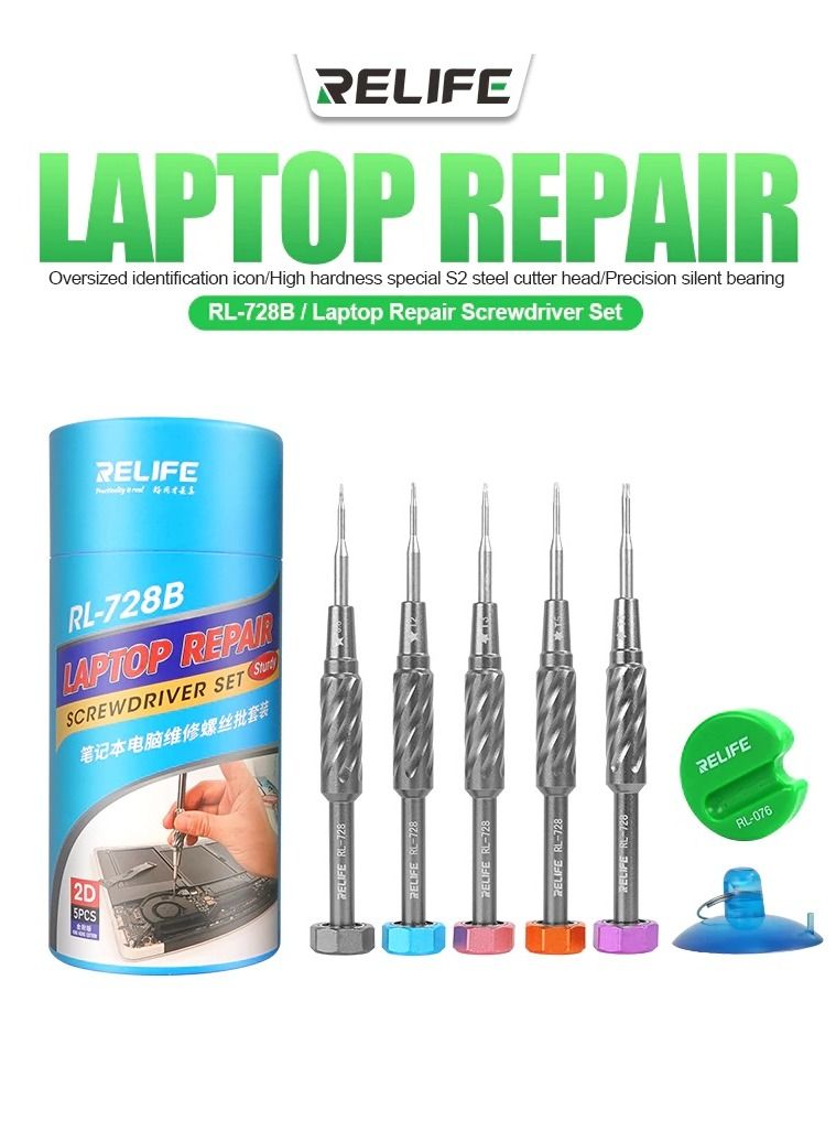 RELIFE RL-728B Magnetic Absorbed Screwdriver Kit with Small Transparent Suction Cup for Notebook,Laptop and Electronic Devices Repair  - Image 1