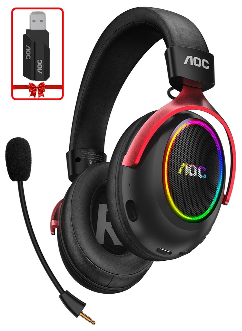اي او سي سماعة ألعاب لاسلكية AOC TG1 بصوت محيطي 7.1.4، سماعات ألعاب USB بتردد 2.4GHz مع Bluetooth 6.0، بطارية 2000mAh، ميكروفون ENC قابل للفصل، إضاءة RGB، متوافقة مع PC وPS5 وPS4 وMac وSwitch، (أسود / رمادي معدني) - Image 1