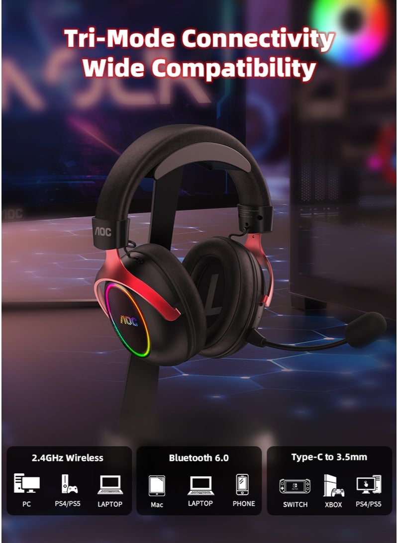 اي او سي سماعة ألعاب لاسلكية AOC TG1 بصوت محيطي 7.1.4، سماعات ألعاب USB بتردد 2.4GHz مع Bluetooth 6.0، بطارية 2000mAh، ميكروفون ENC قابل للفصل، إضاءة RGB، متوافقة مع PC وPS5 وPS4 وMac وSwitch، (أسود / رمادي معدني) - Image 5