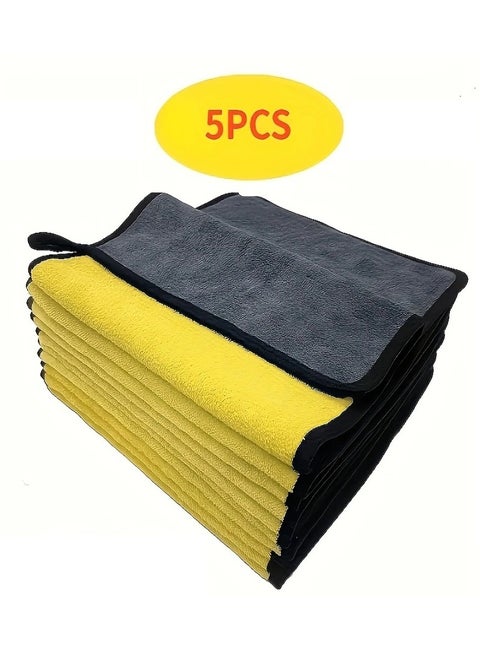 Set of 5 Dual-Color Microfiber Towels – Yellow and Gray – Ultra-Soft and Lint-Free – Perfect for Brilliant Car Cleaning, Also Suitable for Home and Kitchen Use – Car Towels, Kitchen Towels, Microfiber Cloths, Car Cleaning Towels.
