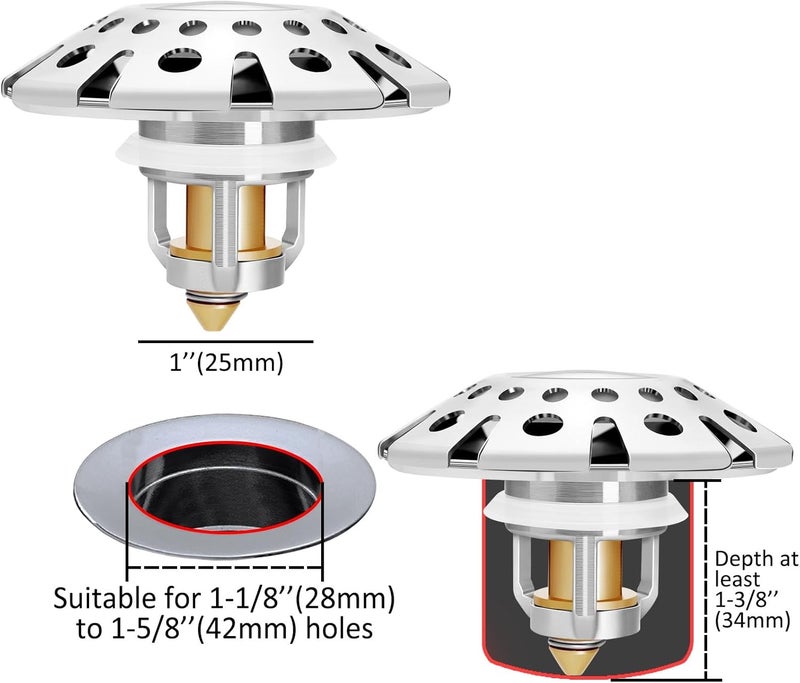 AzWzz Bathroom Sink Stopper,Sink Hair Catcher,Bathroom Sink Drain Strainer Pop Up Drain Cover Plug,Universal for 1.1 to 1.65in Sink Drain Hole - Image 3