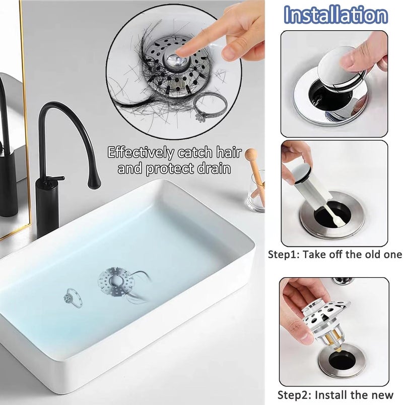 AzWzz Bathroom Sink Stopper,Sink Hair Catcher,Bathroom Sink Drain Strainer Pop Up Drain Cover Plug,Universal for 1.1 to 1.65in Sink Drain Hole - Image 2