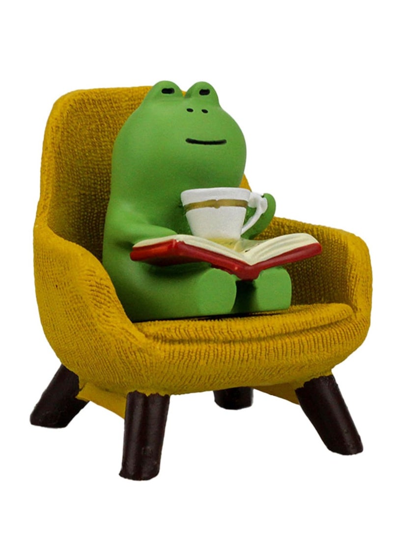 Bukela Miniature Frog Figurines - Funny Frog Sculpture for Shelf, Desk Decoration - Frog Desk Accessories - Perfect Cute Frog Gift for Frog Lovers(Yellow Sofa) - Image 1