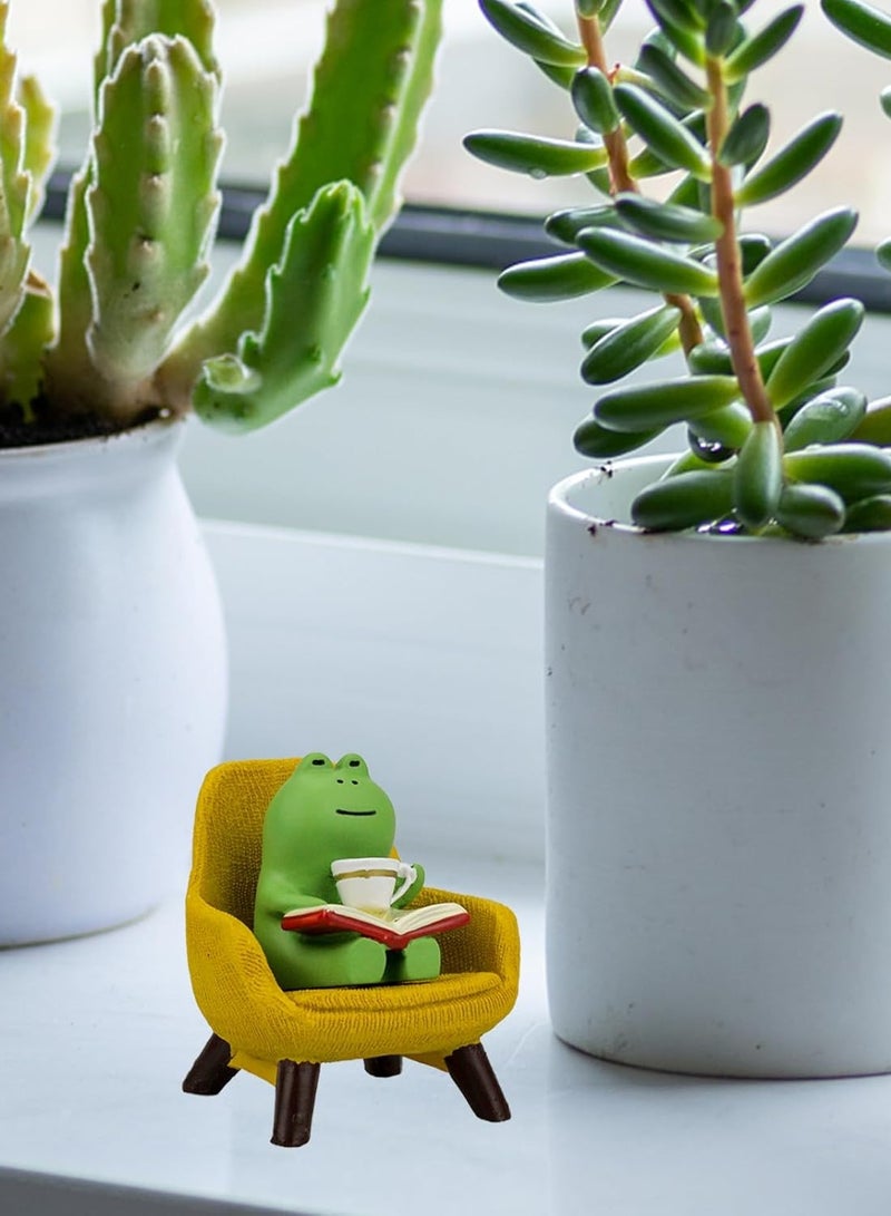 Bukela Miniature Frog Figurines - Funny Frog Sculpture for Shelf, Desk Decoration - Frog Desk Accessories - Perfect Cute Frog Gift for Frog Lovers(Yellow Sofa) - Image 3