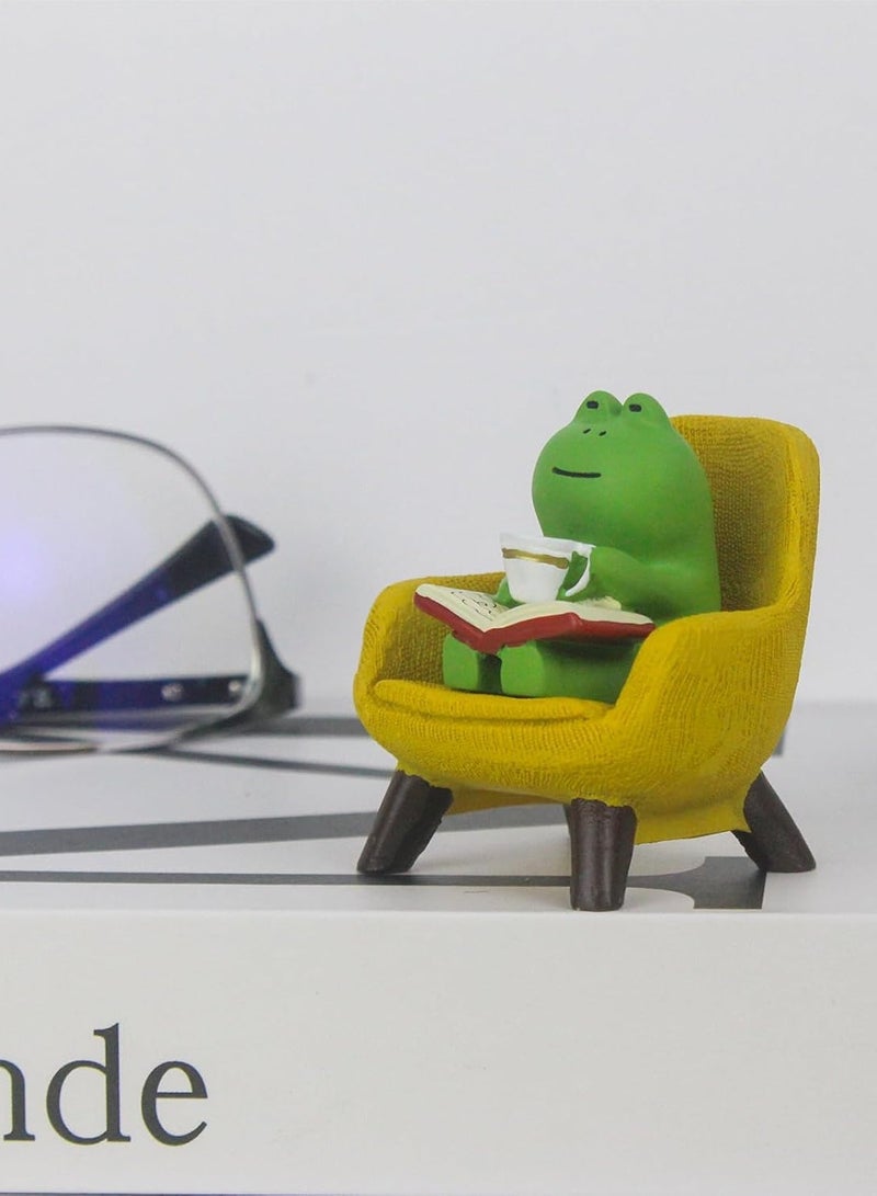 Bukela Miniature Frog Figurines - Funny Frog Sculpture for Shelf, Desk Decoration - Frog Desk Accessories - Perfect Cute Frog Gift for Frog Lovers(Yellow Sofa) - Image 4