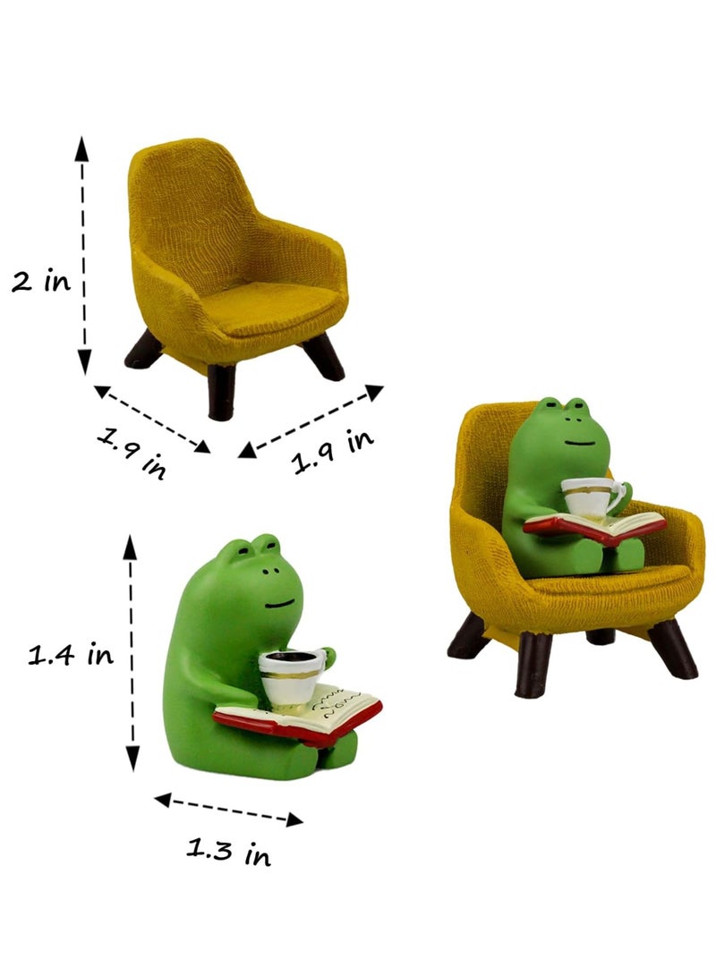 Bukela Miniature Frog Figurines - Funny Frog Sculpture for Shelf, Desk Decoration - Frog Desk Accessories - Perfect Cute Frog Gift for Frog Lovers(Yellow Sofa) - Image 5