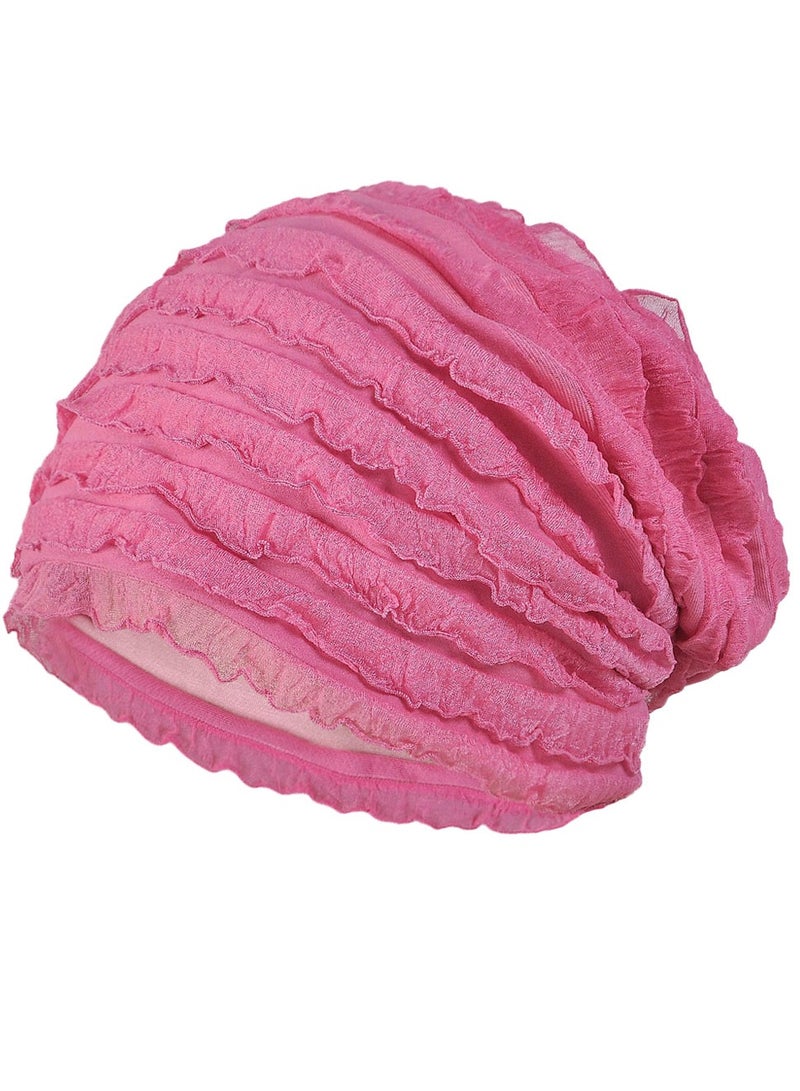 Loquat Infinity Scarf Headwear Cap Multi Layered Pleated Beanie Hat Rose Pink 