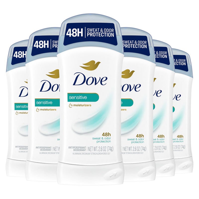 Dove Invisible Solid Antiperspirant Deodorant Stick for Women, 6 Count, Sensitive, For All Day Underarm Sweat & Odor Protection 2.6 oz - Image 1