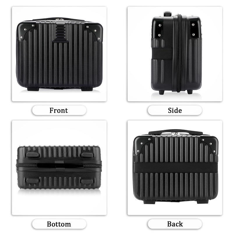 BSTKEY Portable Hard Shell Cosmetic Travel Case, Small Travel Hand Luggage with Elastic Band, Mini ABS Carrying Makeup Case Suitcase, Black - Image 5
