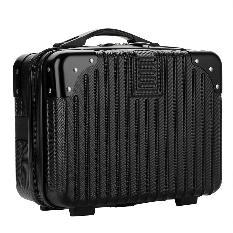 BSTKEY Portable Hard Shell Cosmetic Travel Case, Small Travel Hand Luggage with Elastic Band, Mini ABS Carrying Makeup Case Suitcase, Black - Image 1