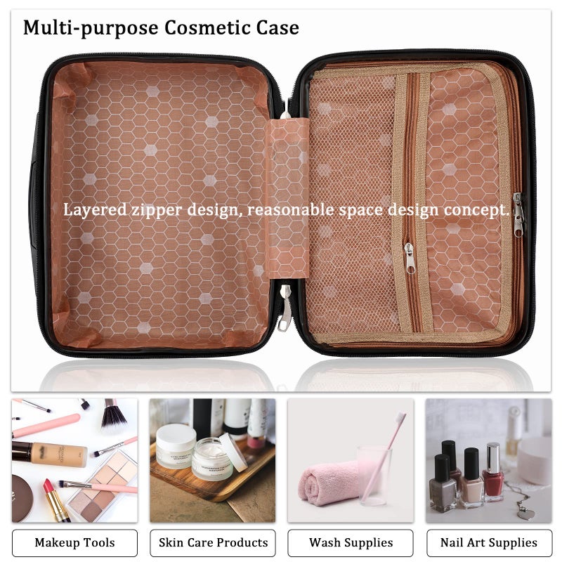 BSTKEY Portable Hard Shell Cosmetic Travel Case, Small Travel Hand Luggage with Elastic Band, Mini ABS Carrying Makeup Case Suitcase, Black - Image 4