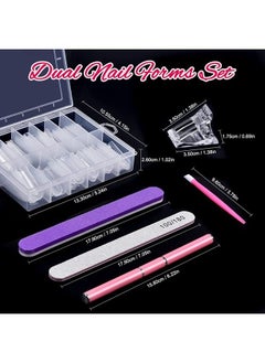 TsMADDTs Dual Nail Forms Set,TsMADDTs Clear Acrylic Coffin Nail Forms Set with 120pcs Gel Nail Molds 10pcs Clear Nail Tips Clips,Nail Gel Brush Pen Nail Files Buffer Cuticle Pushers,Nail Extension Forms Set  - Image 2