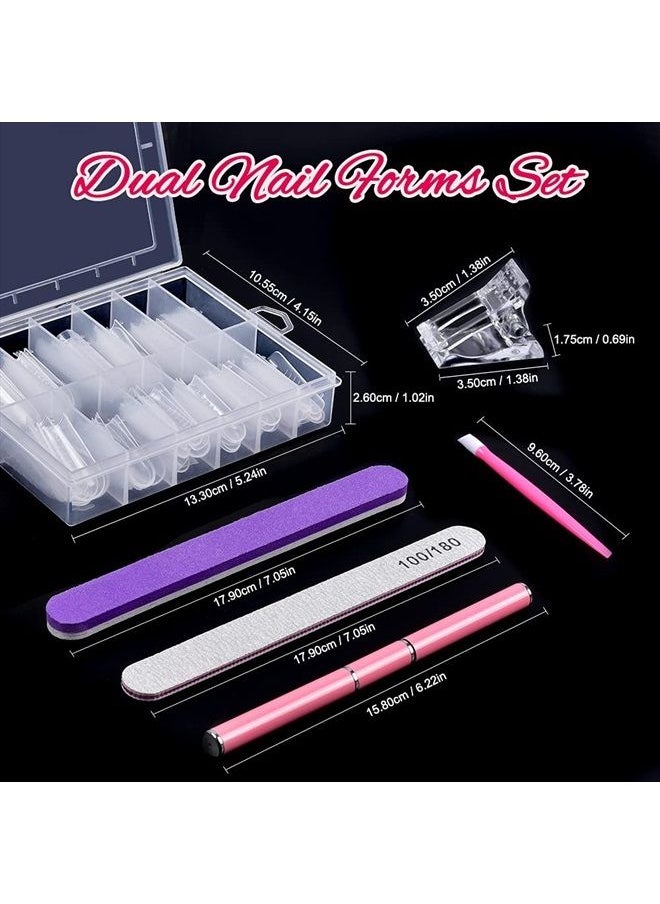 TsMADDTs Dual Nail Forms Set,TsMADDTs Clear Acrylic Coffin Nail Forms Set with 120pcs Gel Nail Molds 10pcs Clear Nail Tips Clips,Nail Gel Brush Pen Nail Files Buffer Cuticle Pushers,Nail Extension Forms Set  - Image 2