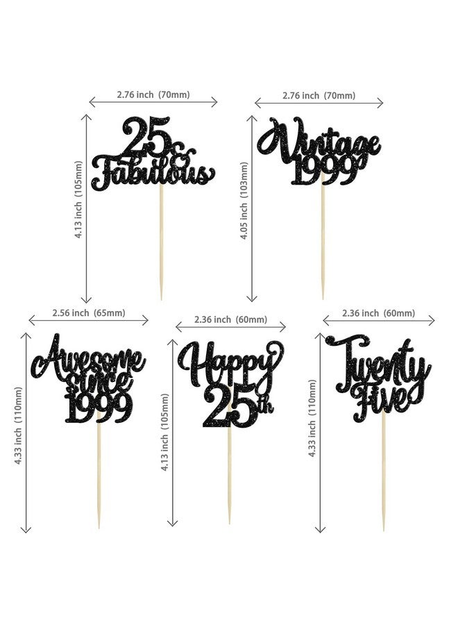 Ephlyn 30Pcs Happy 25th Birthday Cupcake Toppers Glitter Awesome Since 1999 Twenty-Five 25 Fabulous Vintage 1998 Cupcake Picks for 25th Birthday Anniversary Retirement Party Cake Decorations Supplies Black - Image 2