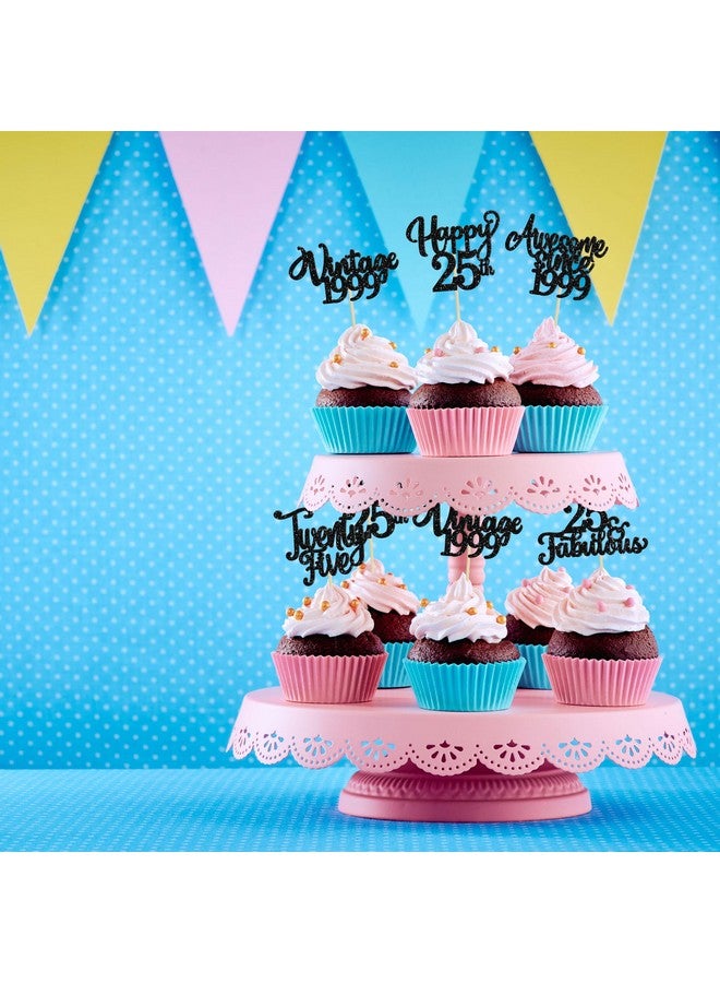 Ephlyn 30Pcs Happy 25th Birthday Cupcake Toppers Glitter Awesome Since 1999 Twenty-Five 25 Fabulous Vintage 1998 Cupcake Picks for 25th Birthday Anniversary Retirement Party Cake Decorations Supplies Black - Image 4