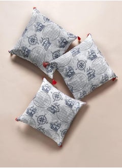 Wakefit 100% Cotton Cushion Cover, Cushion Cover 16 Inch x 16 Inch, Printed Throw Pillowcases, Colour - Nautical, Set Of 3  - Image 1