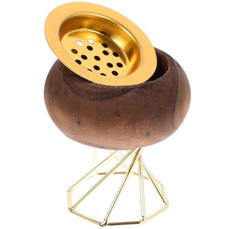 Wooden Octagonal Incense Holder With Gold Metal Accents For Home Fragrance And Meditation Decor - Image 2