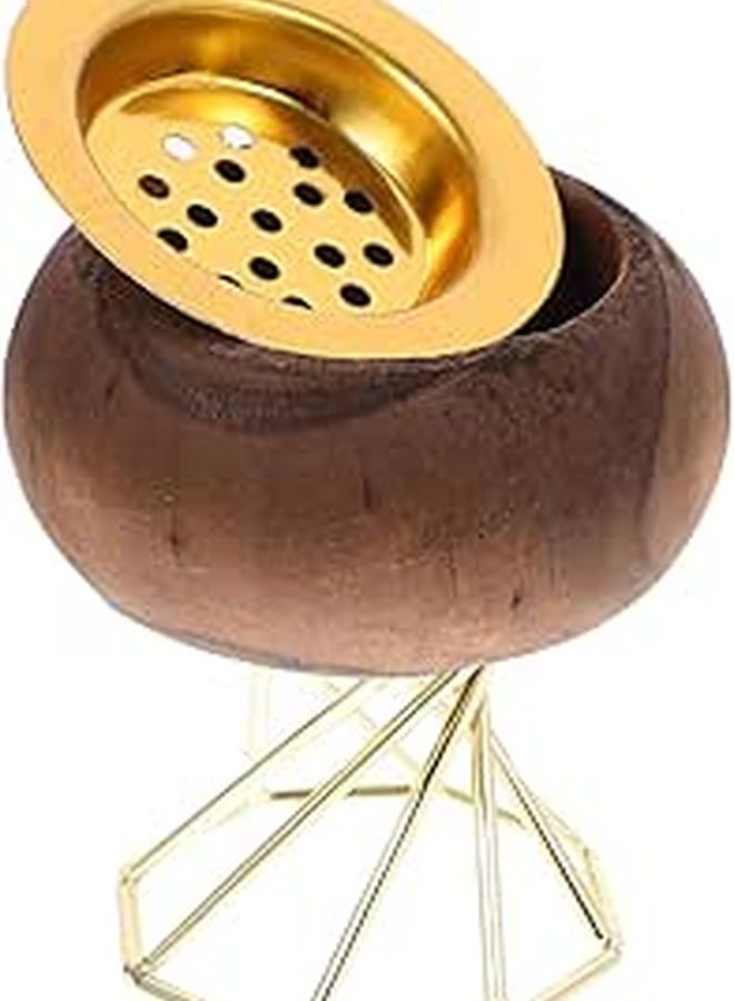 Wooden Octagonal Incense Holder With Gold Metal Accents For Home Fragrance And Meditation Decor - Image 1