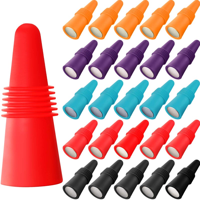 Patelai Patelai 20 Pieces Wine Bottle Stopper Silicone Bottle Sealer Beverage Plug Stopper Rubber Wine Corks with Grip Keeping Fresh Leak Proof for Bar Kitchen Holiday Party Wedding Assorted Color 