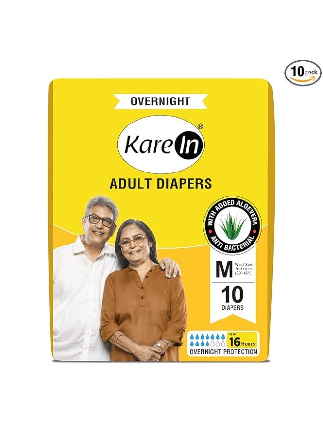 كار إن حفاضات KareIn للبالغين للاستخدام الليلي، متوسطة، مقاس الخصر 76-114 سم (30-45)، 10 قطع، شريط لاصق، امتصاص عالي، خالية من الروائح، مع لوشن الصبار، مضادة للبكتيريا، أنشطة يومية، مانعة للتسرب، عبوة من قطعة واحدة - Image 1