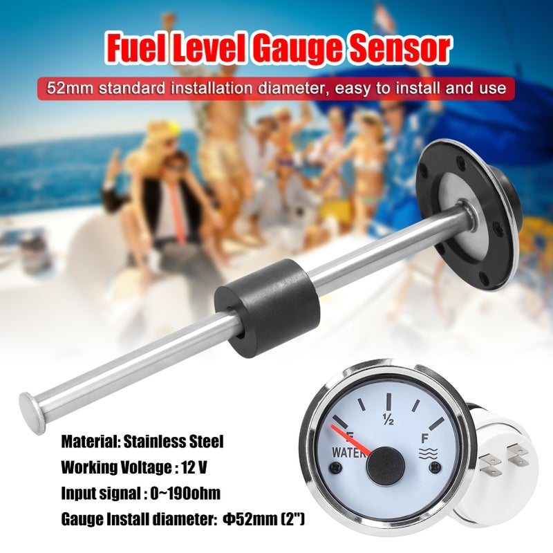52mm Fuel Level Gauge 200mm Stainless Steel Fuel Level Sensor Water Level Gauge Meter 0-190ohm with Backlight for Car Truck Marine Boat 12 V - Image 3
