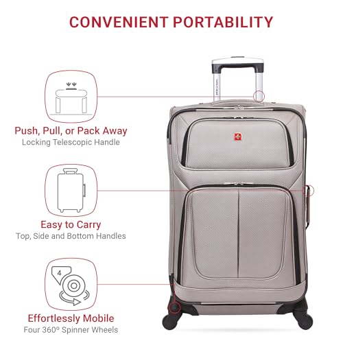 SwissGear Sion Softside Expandable Luggage, Pewter, Checked-Medium 25-Inch - Image 2