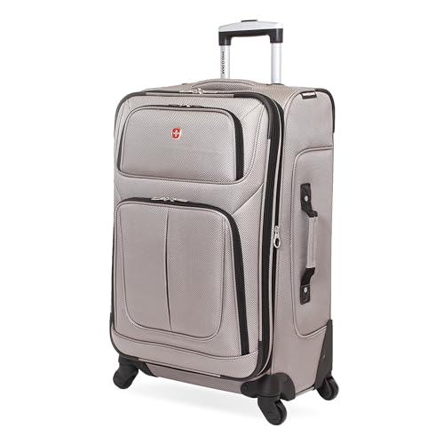 SwissGear Sion Softside Expandable Luggage, Pewter, Checked-Medium 25-Inch - Image 1