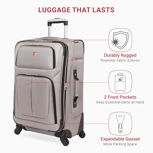 SwissGear Sion Softside Expandable Luggage, Pewter, Checked-Medium 25-Inch - Image 4