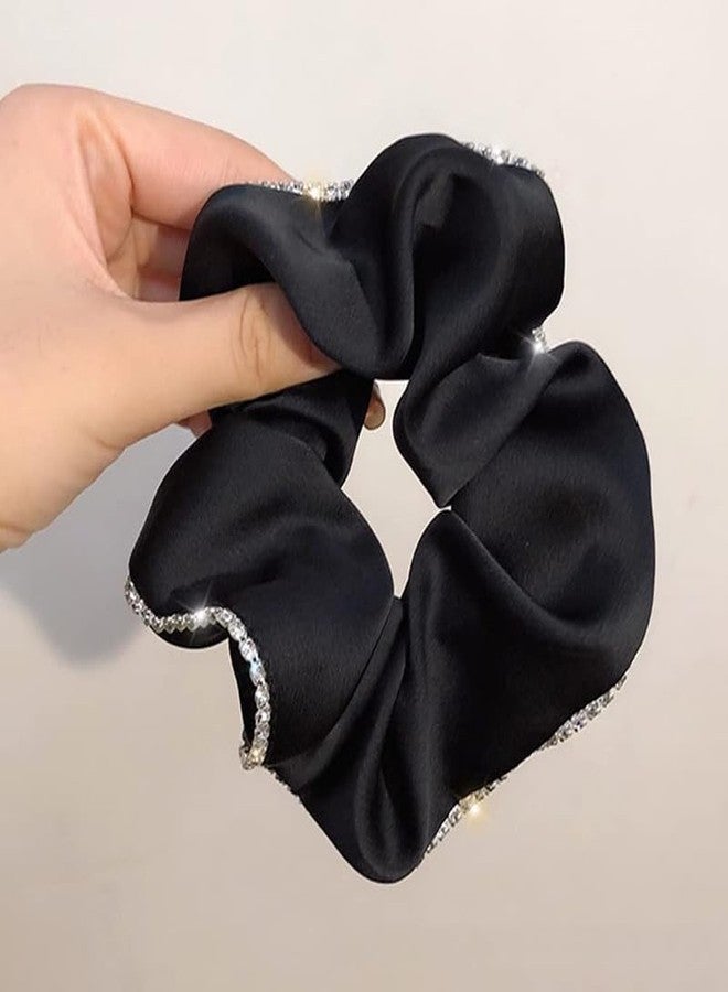 CHIROGRAPHY 1 Pcs Luxury Hair Ties Satin Silk Scrunchies for Women Rubber Bands for Hair (Black) - Image 3