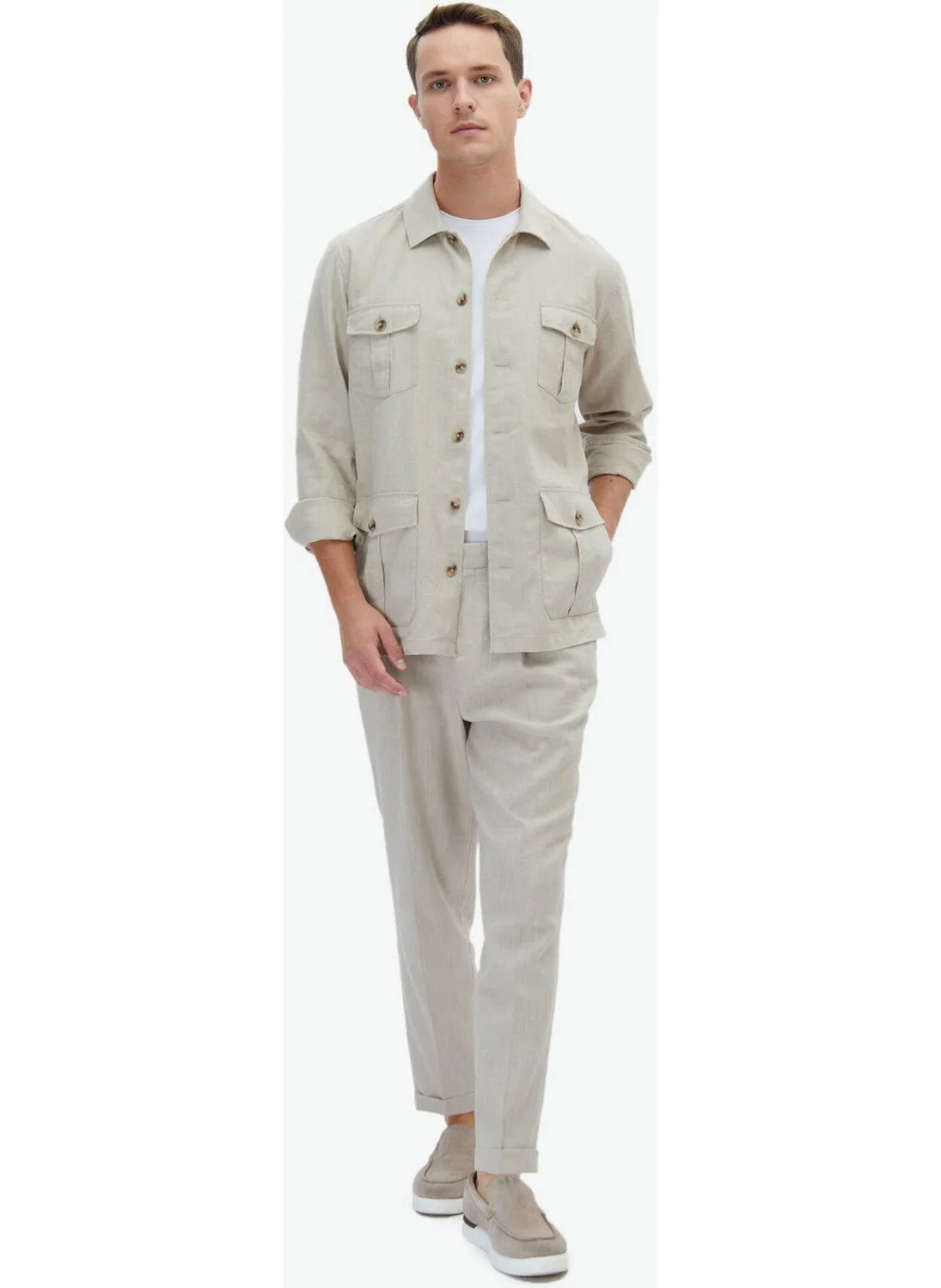 Kip Beige Woven Casual Trousers