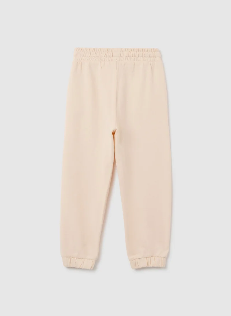 Ovs GIRLS' PURE COTTON BEIGE REGULAR FIT DRAWSTRING TROUSERS