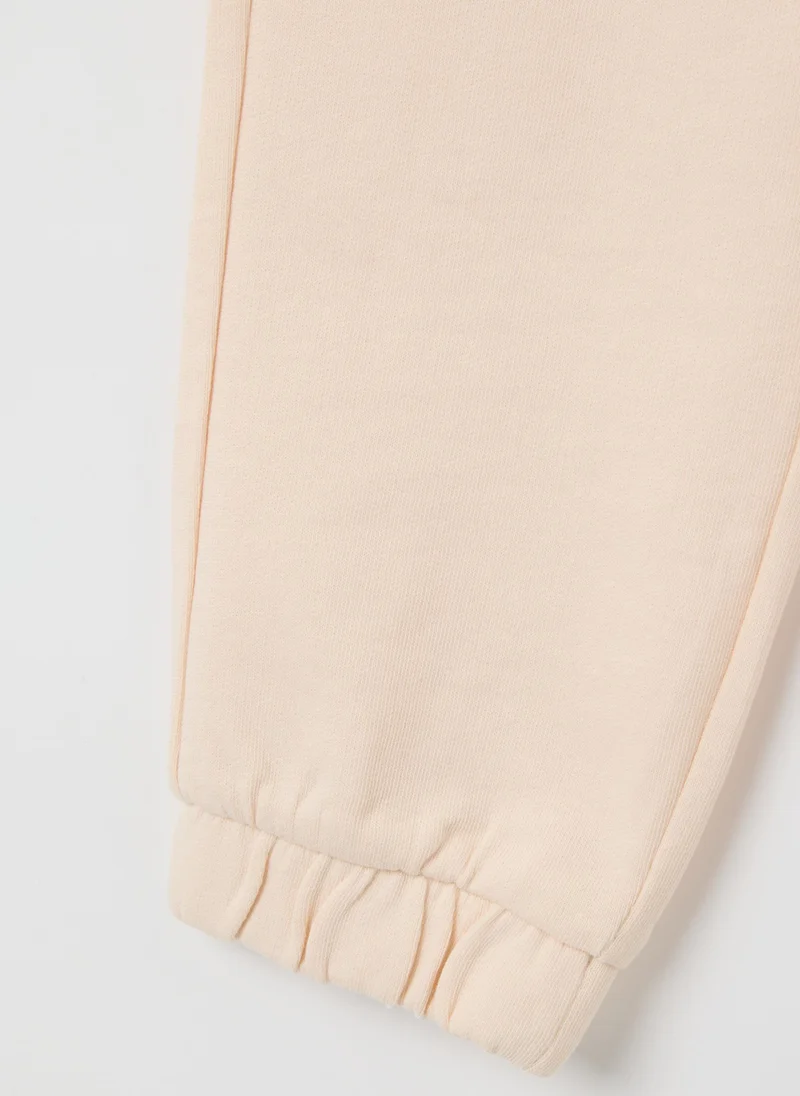 Ovs GIRLS' PURE COTTON BEIGE REGULAR FIT DRAWSTRING TROUSERS
