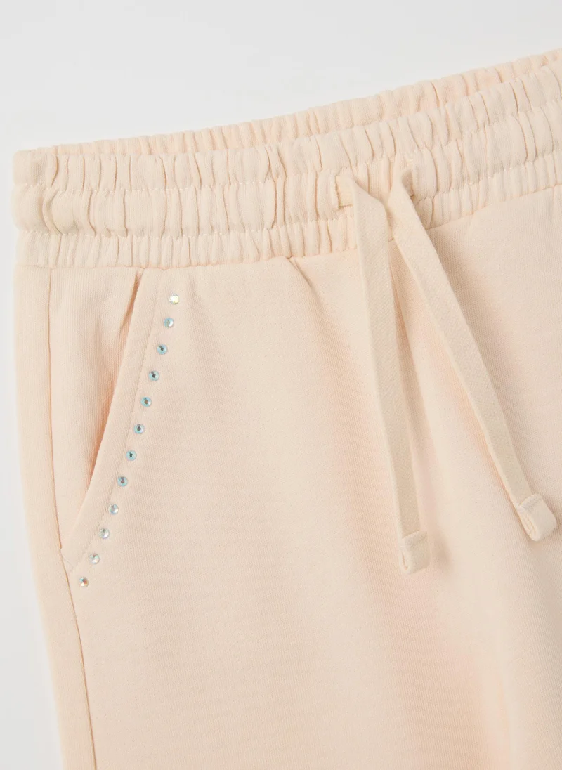 Ovs GIRLS' PURE COTTON BEIGE REGULAR FIT DRAWSTRING TROUSERS