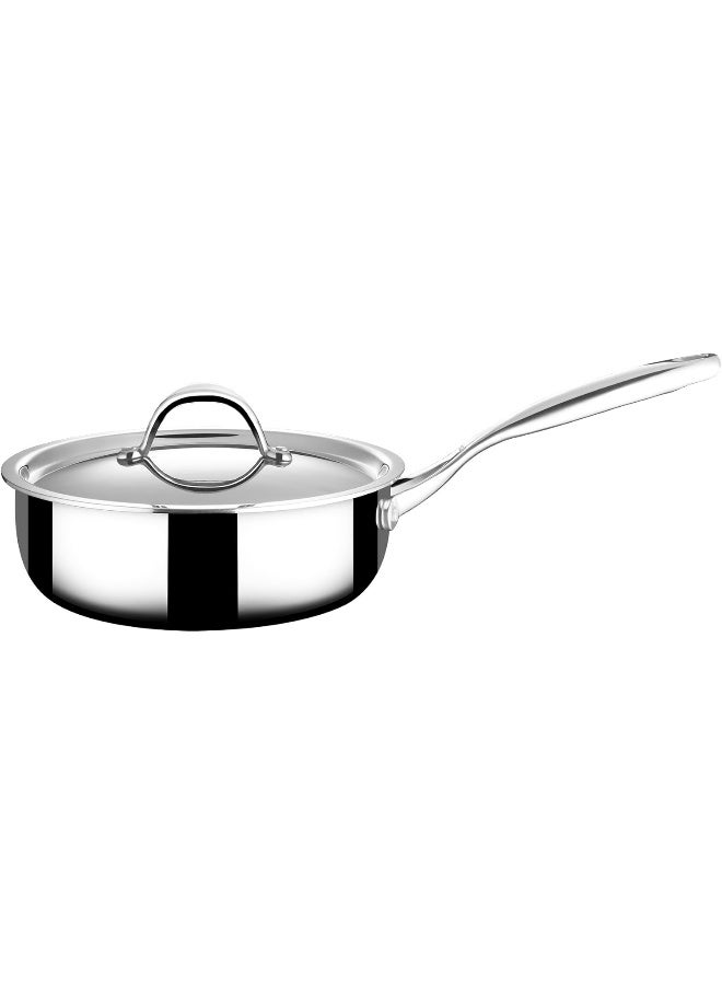 Stahl مقلاة ستال أرتيزان ثلاثية الطبقات من الفولاذ المقاوم للصدأ مع غطاء، مقلاة تحريض، مقلاة قلي، مقلاة متعددة، مقلاة تقليب، 1.8 لتر، 20 سم - Image 1