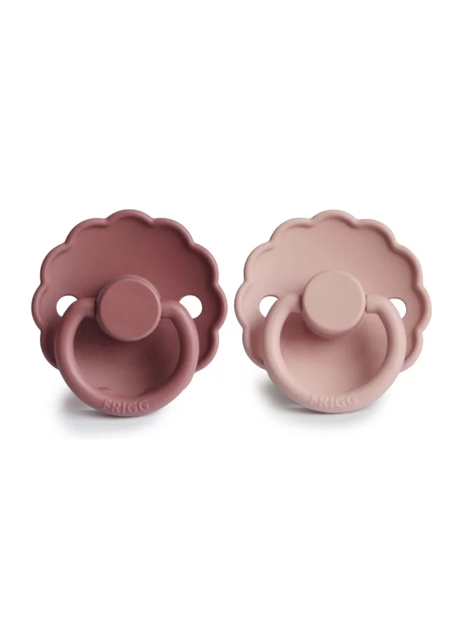FRIGG Daisy Silicone Baby Pacifier 6-18M 2-Pack Blush/Woodchuck - Size 2