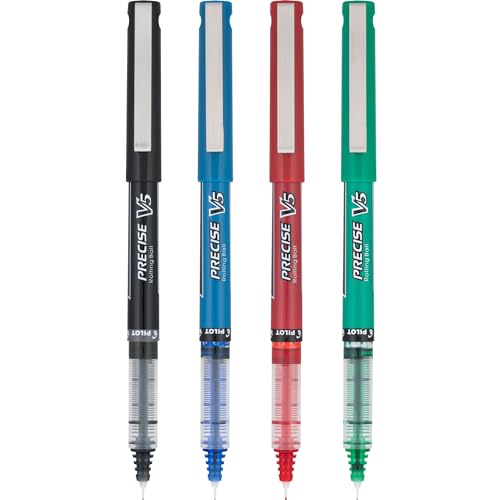 Pilot Precise V5 Capped Liquid Ink Rollerball Pens, Extra Fine Point Ink Pens 0.5 mm, Colored Pens, Assorted Colors, Pack of 4 - Ideal for School, Journaling, & Office Writing - Image 5