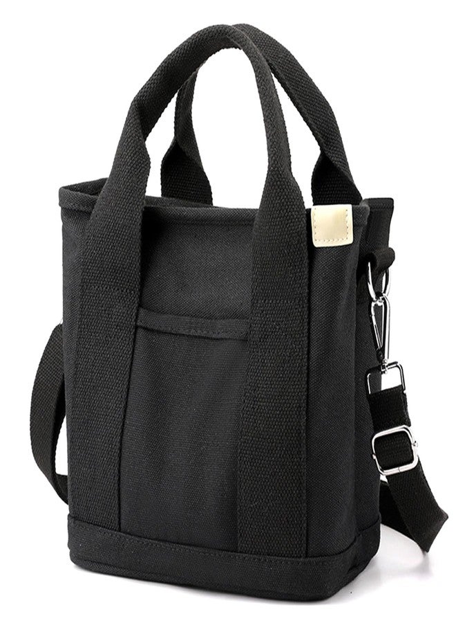 MINGRI Canvas Tote Bag for Women,Small Totes Bags with Zipper Cute Crossbody Purse with Pockets Large Shoulder Handbag,2 Sizes (S-black) - Image 1