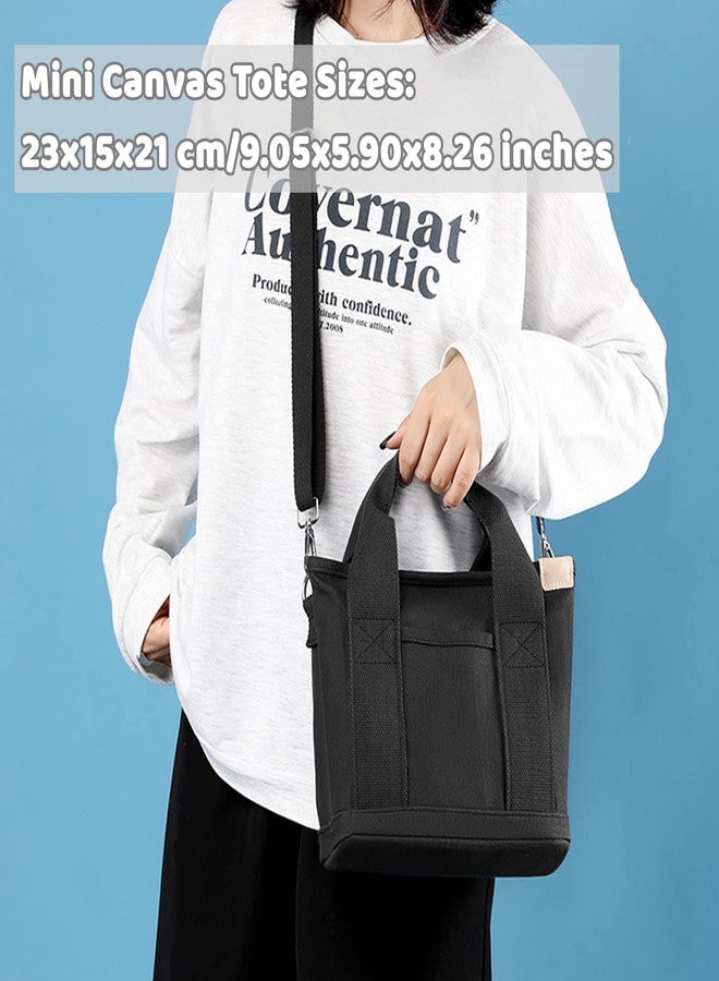 MINGRI Canvas Tote Bag for Women,Small Totes Bags with Zipper Cute Crossbody Purse with Pockets Large Shoulder Handbag,2 Sizes (S-black) - Image 3